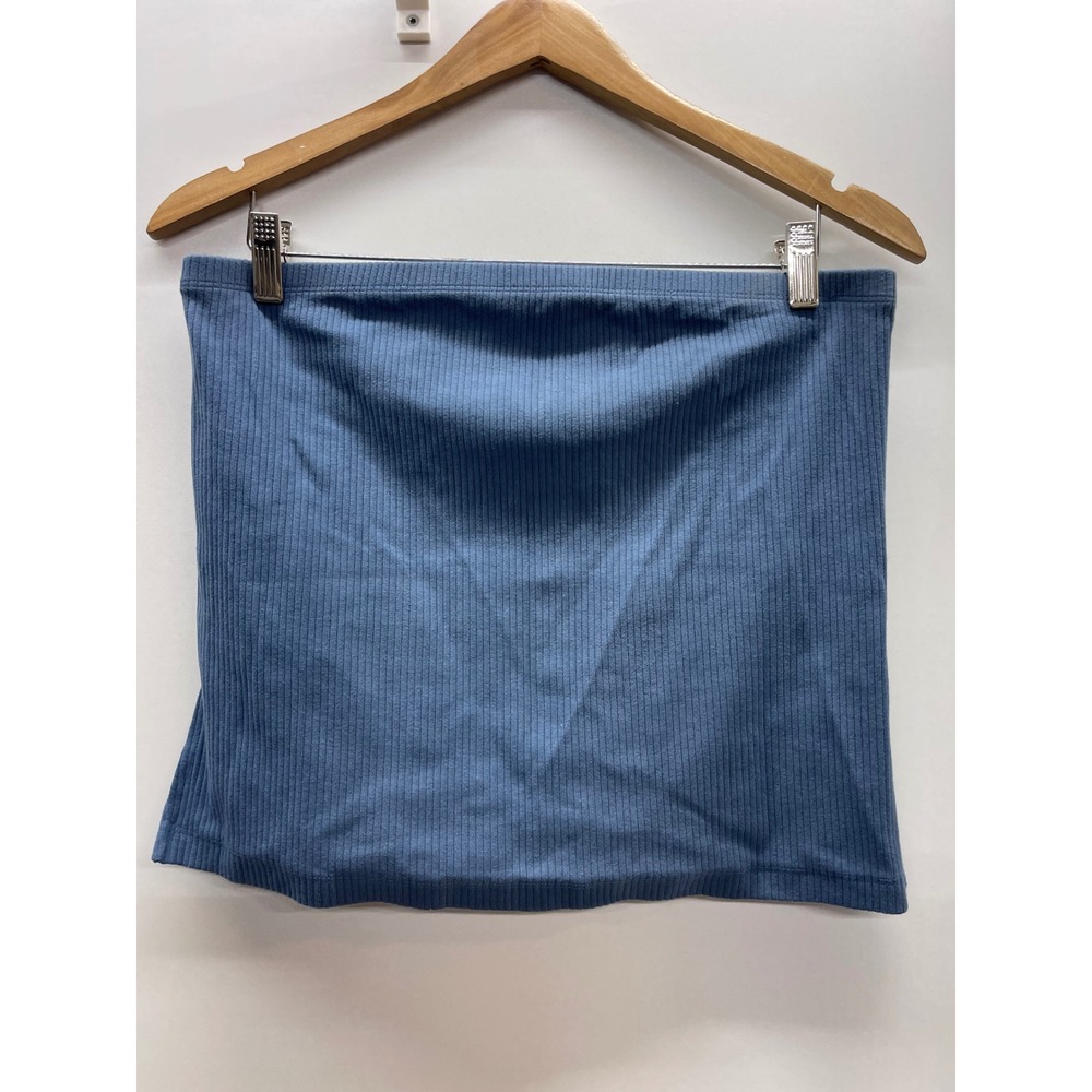 American Eagle Women Blue Ribbed Strapless Tube Top Side Slit Size Large